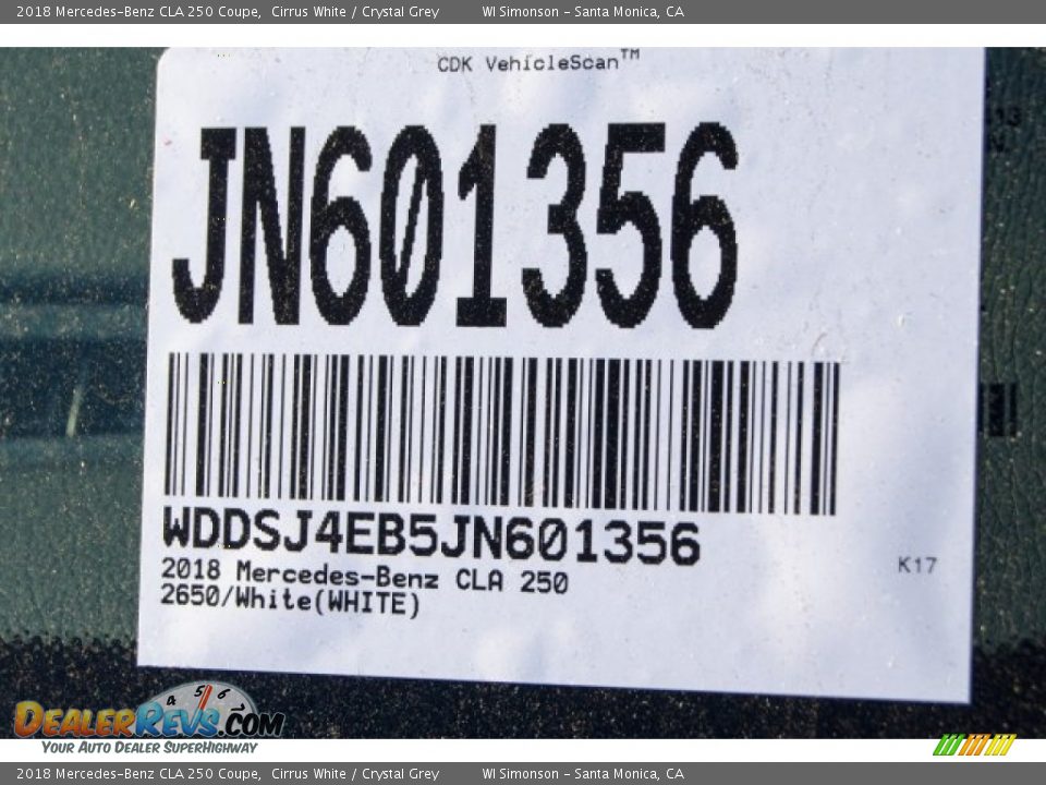2018 Mercedes-Benz CLA 250 Coupe Cirrus White / Crystal Grey Photo #10