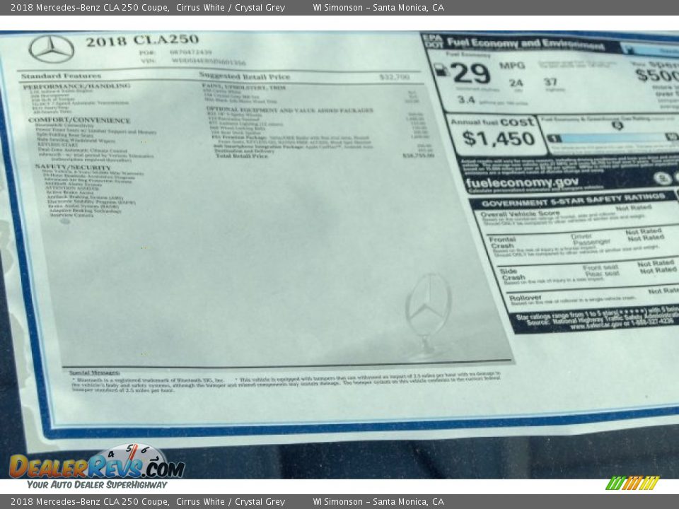 2018 Mercedes-Benz CLA 250 Coupe Cirrus White / Crystal Grey Photo #11