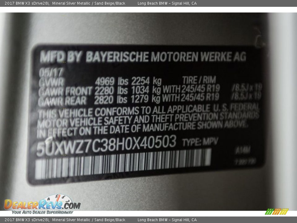 2017 BMW X3 sDrive28i Mineral Silver Metallic / Sand Beige/Black Photo #18