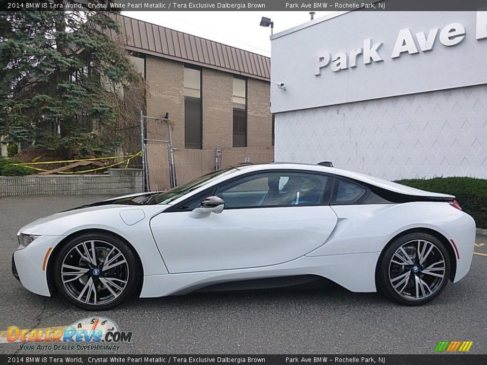 2014 BMW i8 Tera World Crystal White Pearl Metallic / Tera Exclusive Dalbergia Brown Photo #6