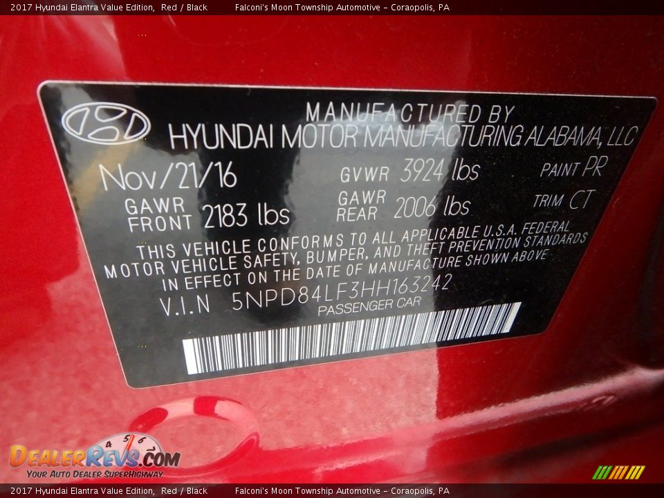 2017 Hyundai Elantra Value Edition Red / Black Photo #23