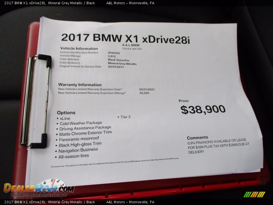 2017 BMW X1 xDrive28i Mineral Grey Metallic / Black Photo #11