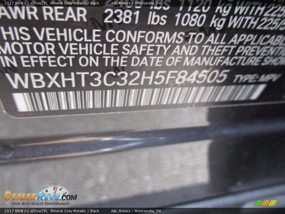 2017 BMW X1 xDrive28i Mineral Grey Metallic / Black Photo #19