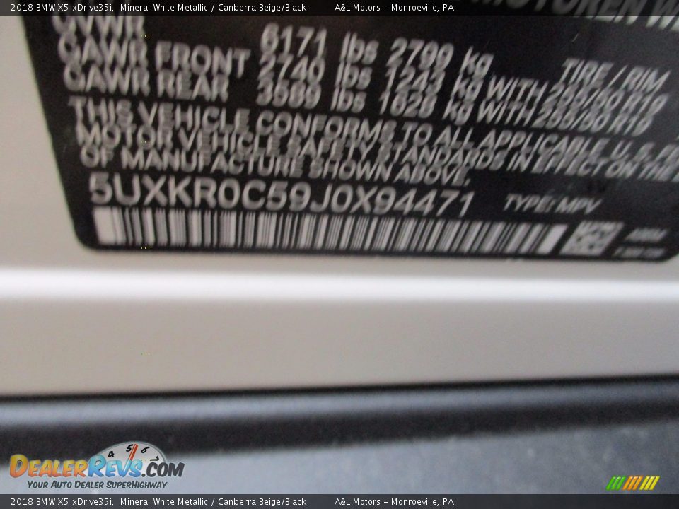 2018 BMW X5 xDrive35i Mineral White Metallic / Canberra Beige/Black Photo #19