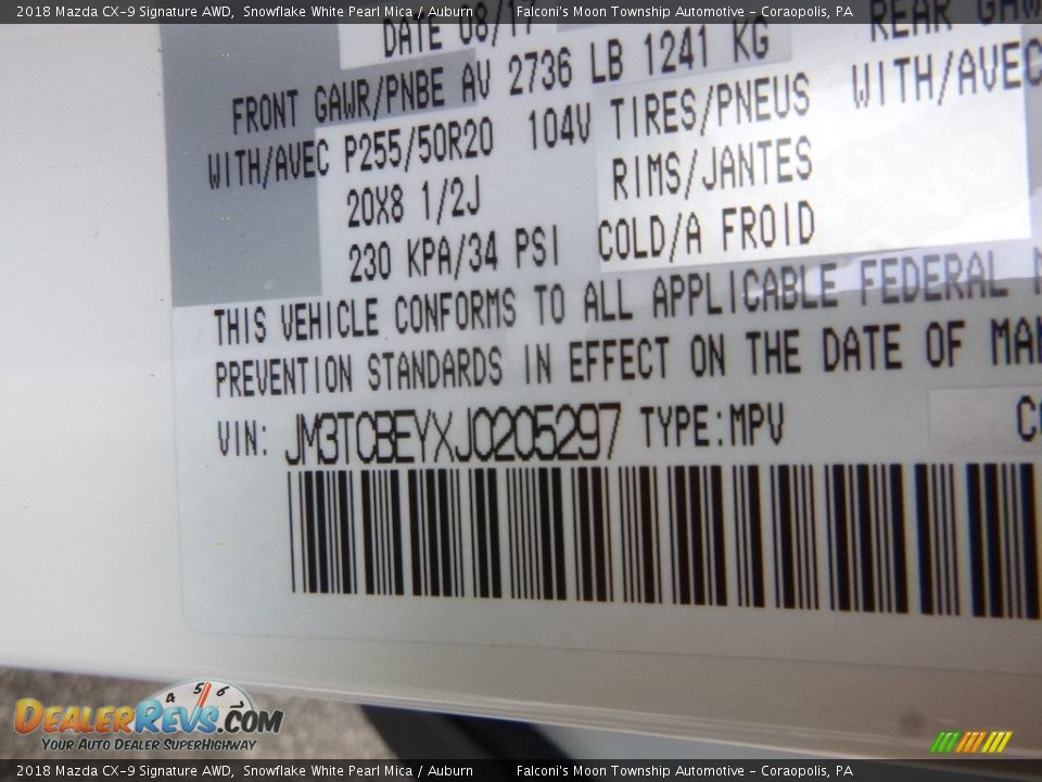 2018 Mazda CX-9 Signature AWD Snowflake White Pearl Mica / Auburn Photo #12