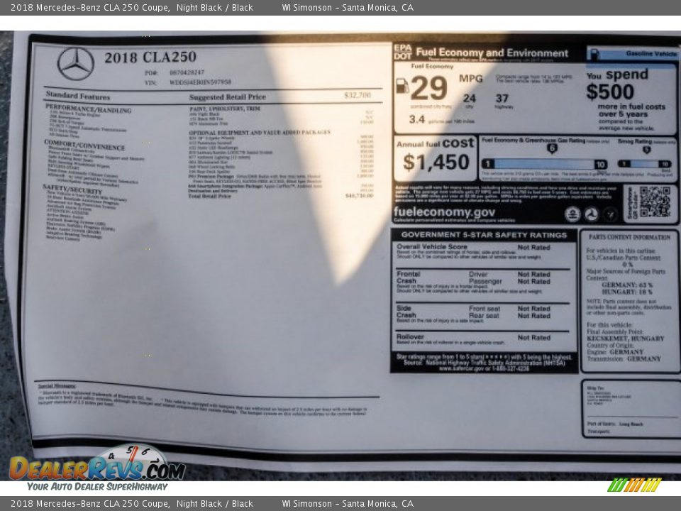 2018 Mercedes-Benz CLA 250 Coupe Night Black / Black Photo #11