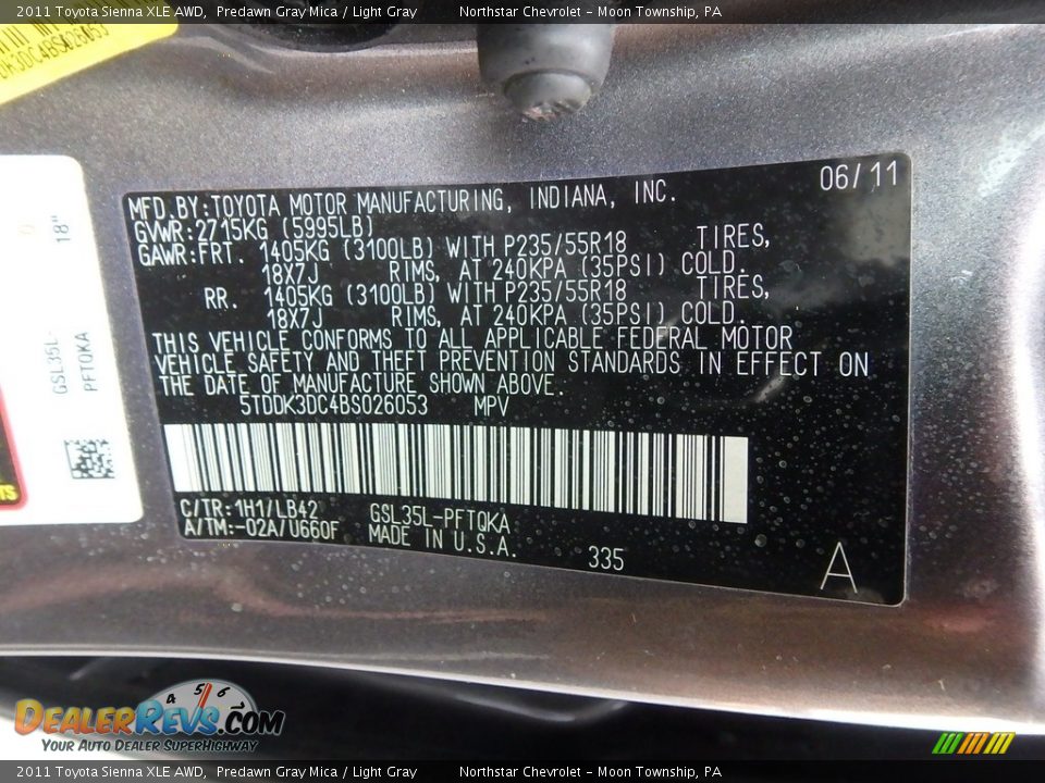 2011 Toyota Sienna XLE AWD Predawn Gray Mica / Light Gray Photo #28