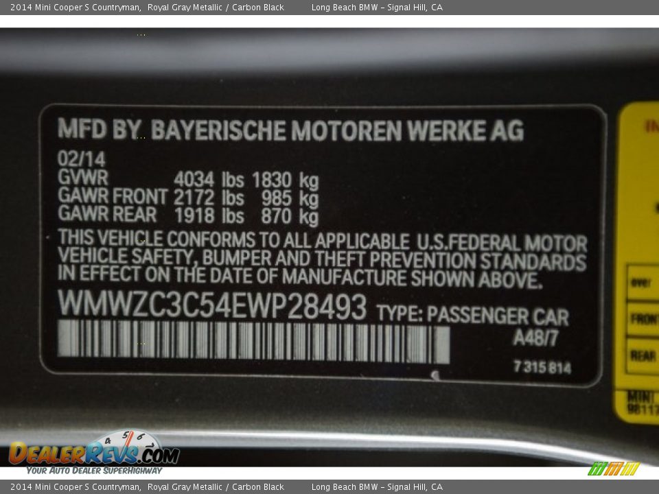 2014 Mini Cooper S Countryman Royal Gray Metallic / Carbon Black Photo #18