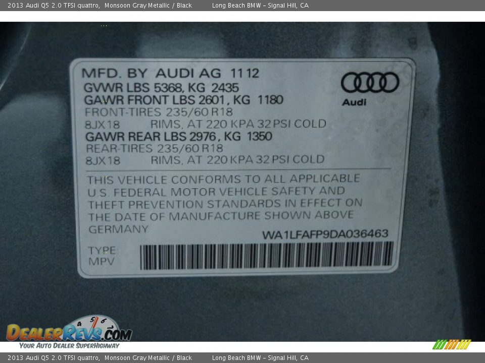 2013 Audi Q5 2.0 TFSI quattro Monsoon Gray Metallic / Black Photo #19