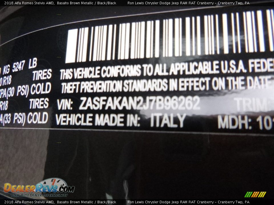 2018 Alfa Romeo Stelvio AWD Basalto Brown Metallic / Black/Black Photo #22