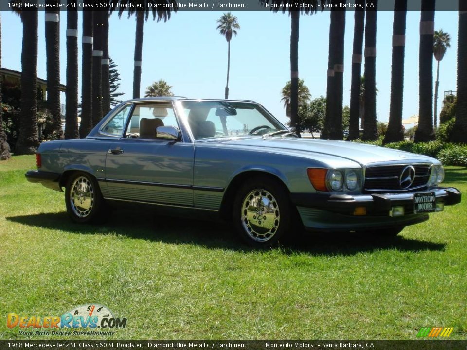 1988 Mercedes-Benz SL Class 560 SL Roadster Diamond Blue Metallic / Parchment Photo #2