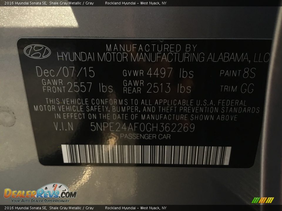 2016 Hyundai Sonata SE Shale Gray Metallic / Gray Photo #32