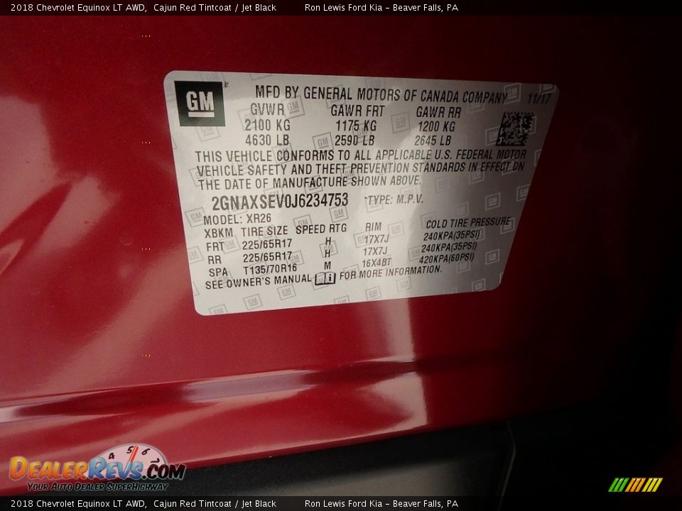 2018 Chevrolet Equinox LT AWD Cajun Red Tintcoat / Jet Black Photo #15