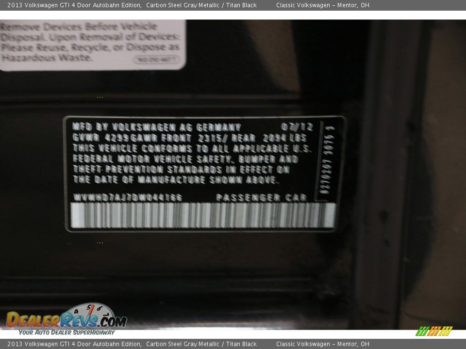 2013 Volkswagen GTI 4 Door Autobahn Edition Carbon Steel Gray Metallic / Titan Black Photo #16