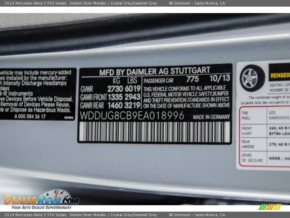 2014 Mercedes-Benz S 550 Sedan Iridium Silver Metallic / Crystal Grey/Seashell Grey Photo #19