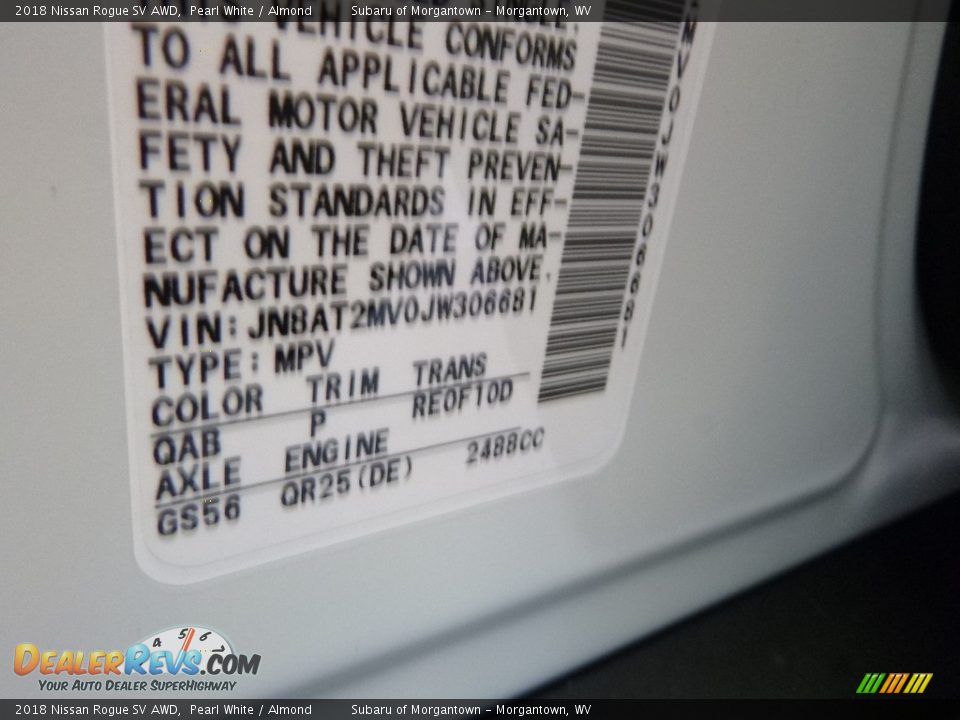 2018 Nissan Rogue SV AWD Pearl White / Almond Photo #13