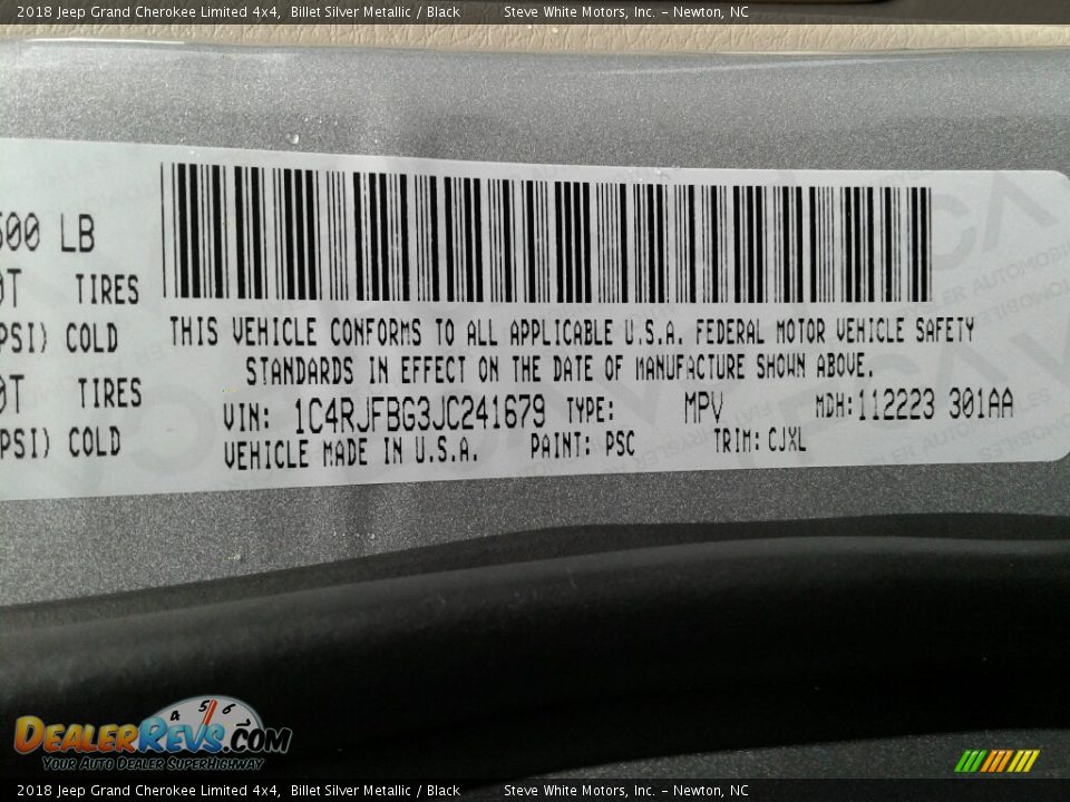 2018 Jeep Grand Cherokee Limited 4x4 Billet Silver Metallic / Black Photo #34