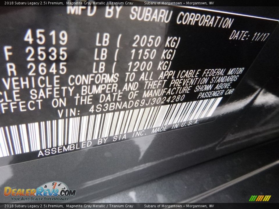 2018 Subaru Legacy 2.5i Premium Magnetite Gray Metallic / Titanium Gray Photo #15