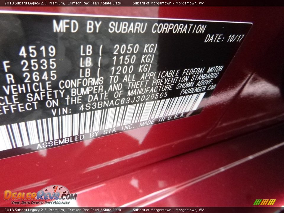 2018 Subaru Legacy 2.5i Premium Crimson Red Pearl / Slate Black Photo #15