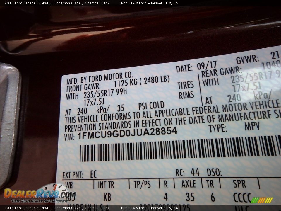 2018 Ford Escape SE 4WD Cinnamon Glaze / Charcoal Black Photo #15