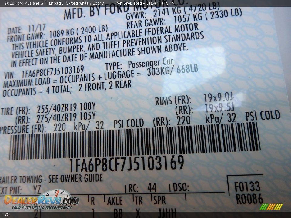 Ford Color Code YZ Oxford White