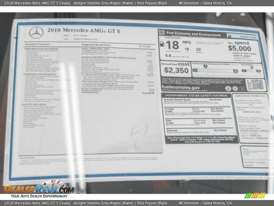 2018 Mercedes-Benz AMG GT S Coupe Window Sticker Photo #15