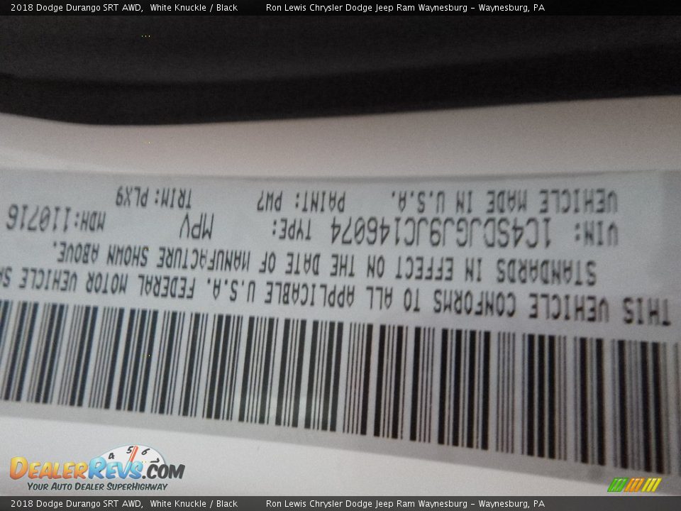 2018 Dodge Durango SRT AWD White Knuckle / Black Photo #13