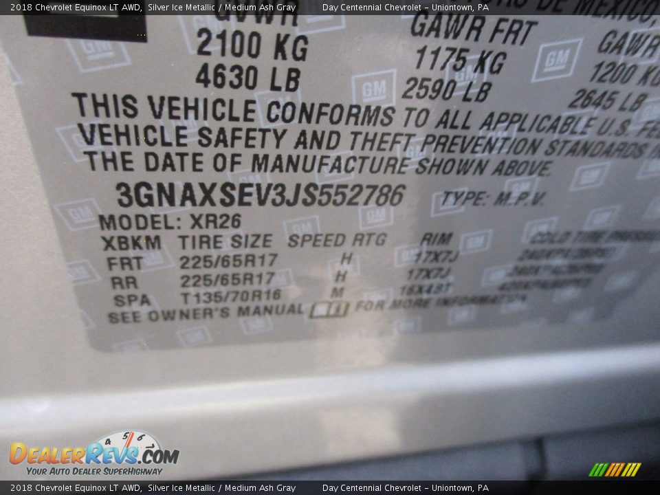 2018 Chevrolet Equinox LT AWD Silver Ice Metallic / Medium Ash Gray Photo #15