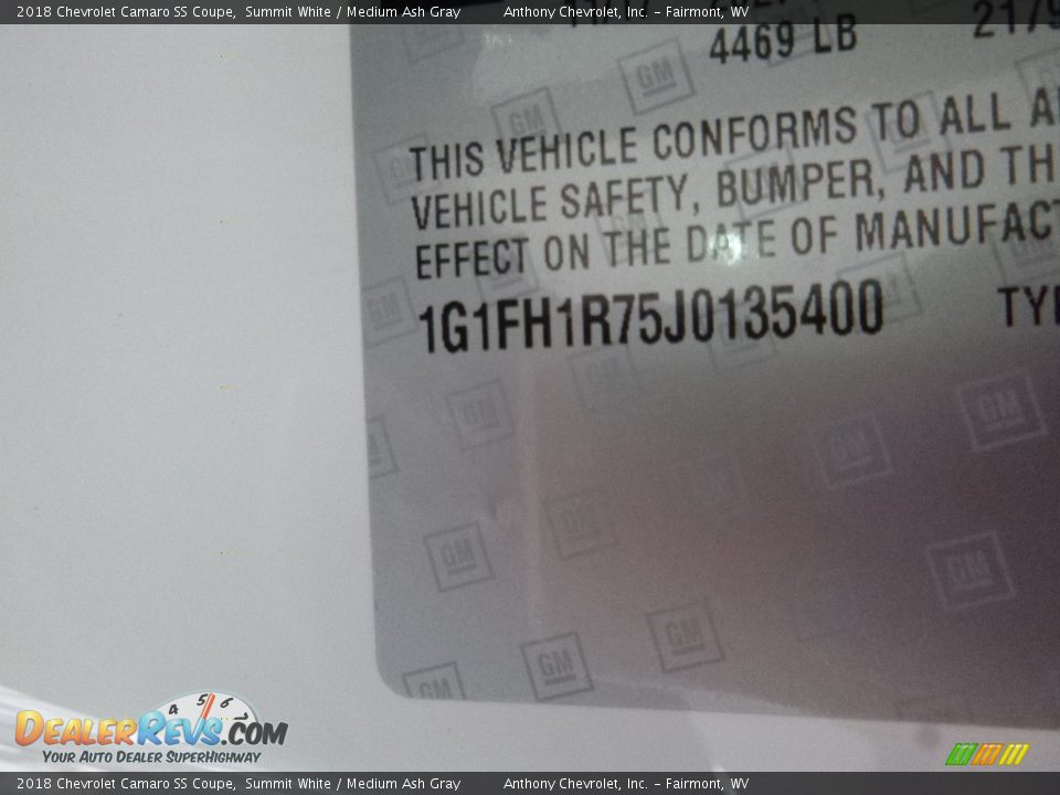 2018 Chevrolet Camaro SS Coupe Summit White / Medium Ash Gray Photo #16