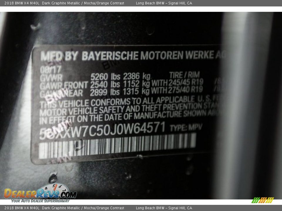 2018 BMW X4 M40i Dark Graphite Metallic / Mocha/Orange Contrast Photo #16