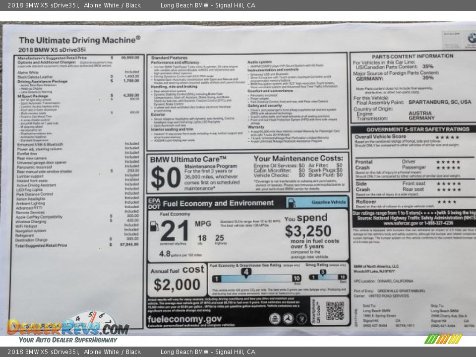 2018 BMW X5 sDrive35i Alpine White / Black Photo #10