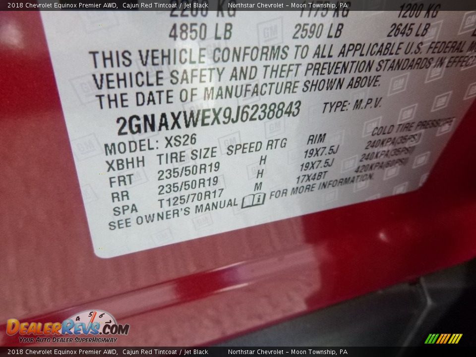 2018 Chevrolet Equinox Premier AWD Cajun Red Tintcoat / Jet Black Photo #17