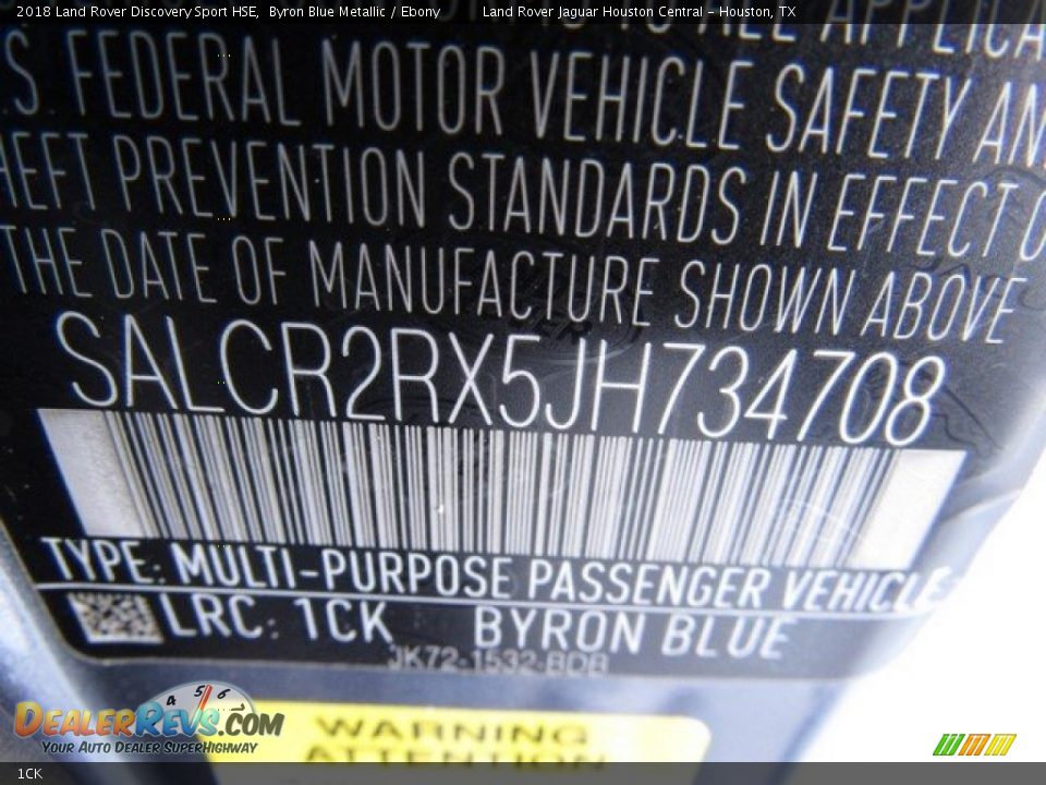 Land Rover Color Code 1CK Byron Blue Metallic