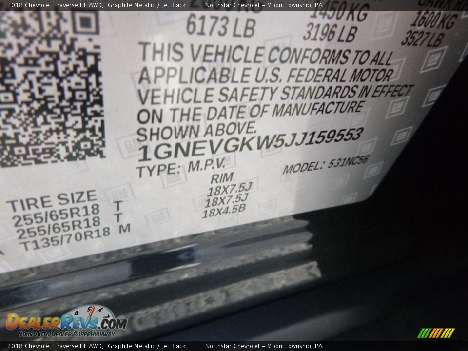 2018 Chevrolet Traverse LT AWD Graphite Metallic / Jet Black Photo #16