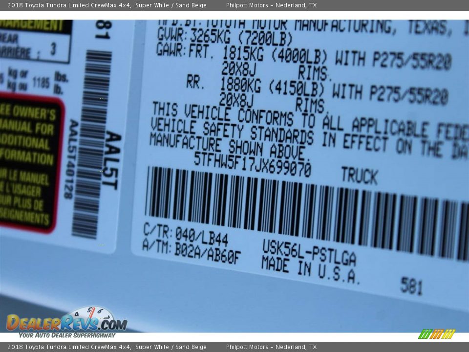 2018 Toyota Tundra Limited CrewMax 4x4 Super White / Sand Beige Photo #34