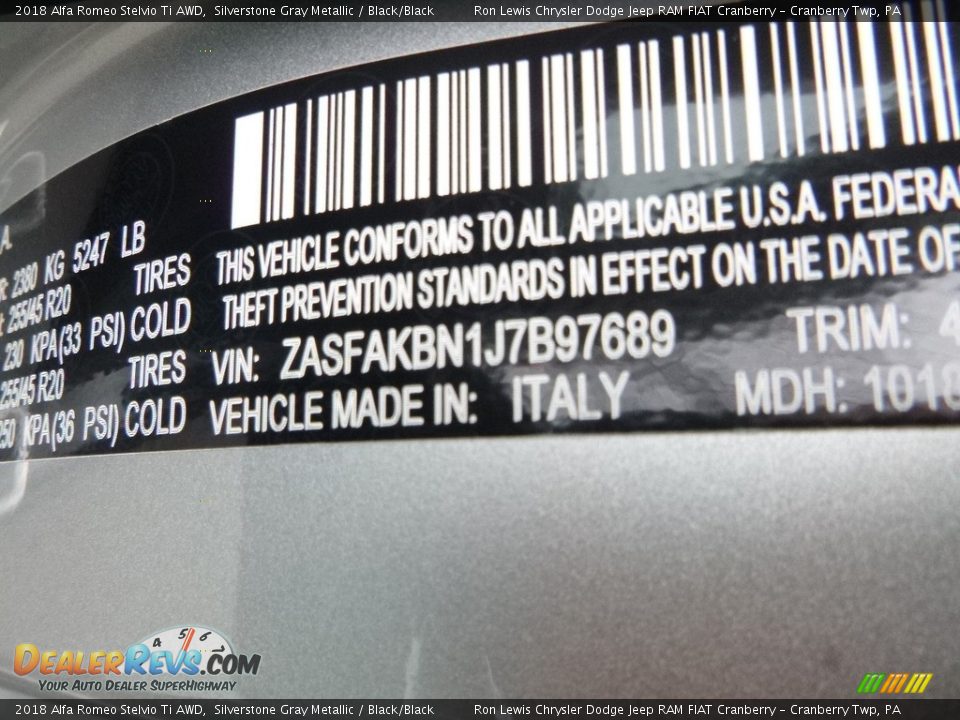 2018 Alfa Romeo Stelvio Ti AWD Silverstone Gray Metallic / Black/Black Photo #19