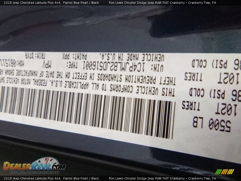 2018 Jeep Cherokee Latitude Plus 4x4 Patriot Blue Pearl / Black Photo #16
