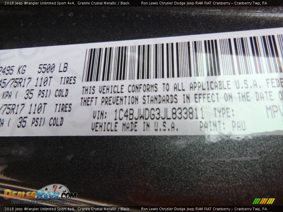 2018 Jeep Wrangler Unlimited Sport 4x4 Granite Crystal Metallic / Black Photo #15