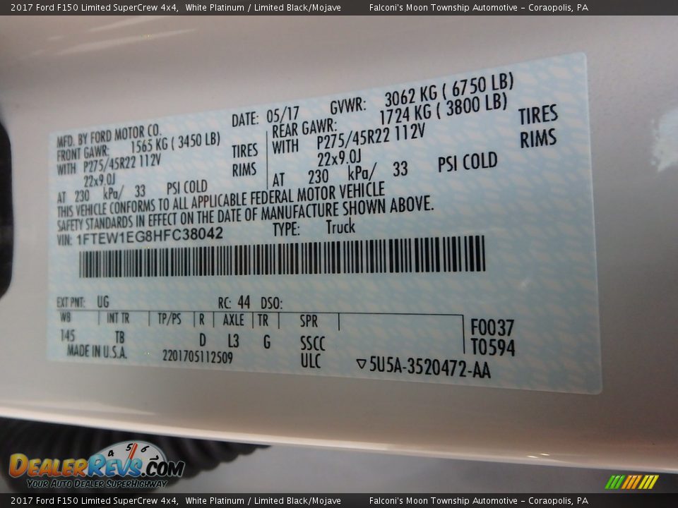 2017 Ford F150 Limited SuperCrew 4x4 White Platinum / Limited Black/Mojave Photo #22