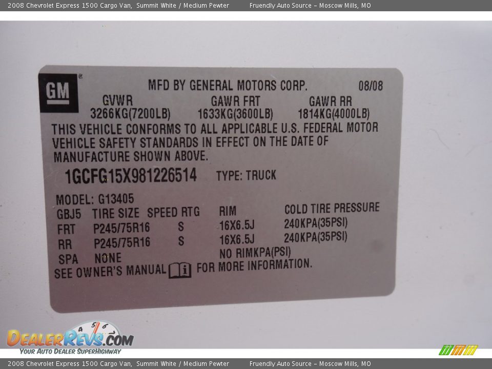 2008 Chevrolet Express 1500 Cargo Van Summit White / Medium Pewter Photo #33