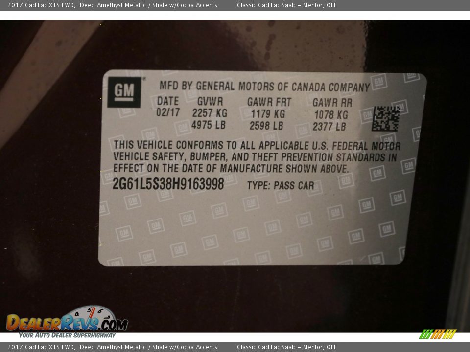 2017 Cadillac XTS FWD Deep Amethyst Metallic / Shale w/Cocoa Accents Photo #19