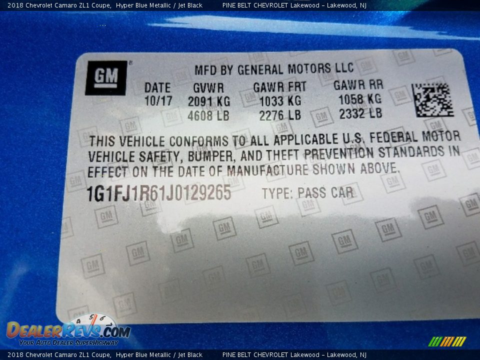 2018 Chevrolet Camaro ZL1 Coupe Hyper Blue Metallic / Jet Black Photo #9