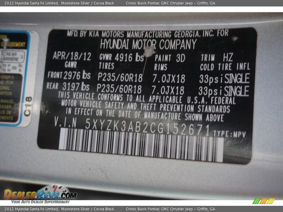 2012 Hyundai Santa Fe Limited Moonstone Silver / Cocoa Black Photo #24