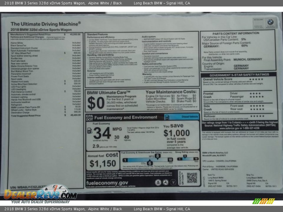 2018 BMW 3 Series 328d xDrive Sports Wagon Alpine White / Black Photo #10