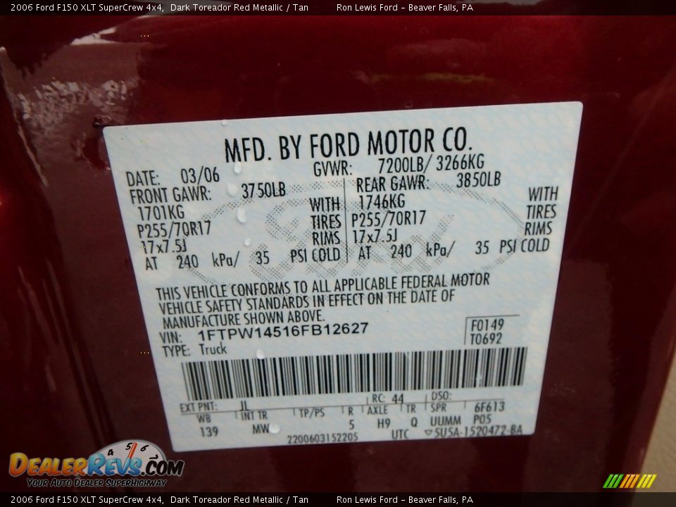2006 Ford F150 XLT SuperCrew 4x4 Dark Toreador Red Metallic / Tan Photo #13