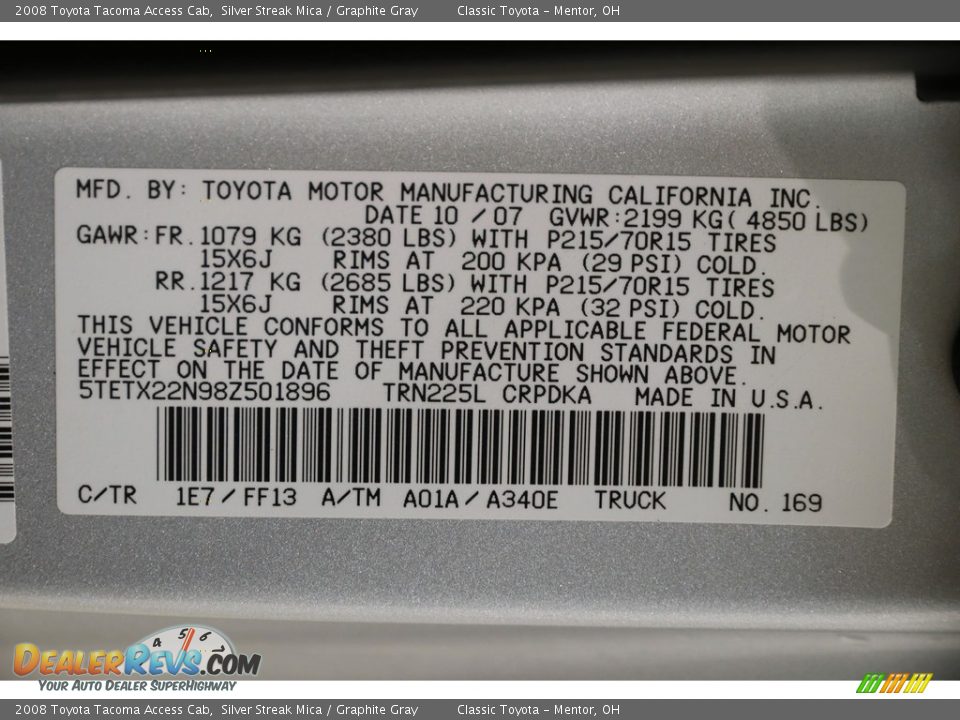 2008 Toyota Tacoma Access Cab Silver Streak Mica / Graphite Gray Photo #15