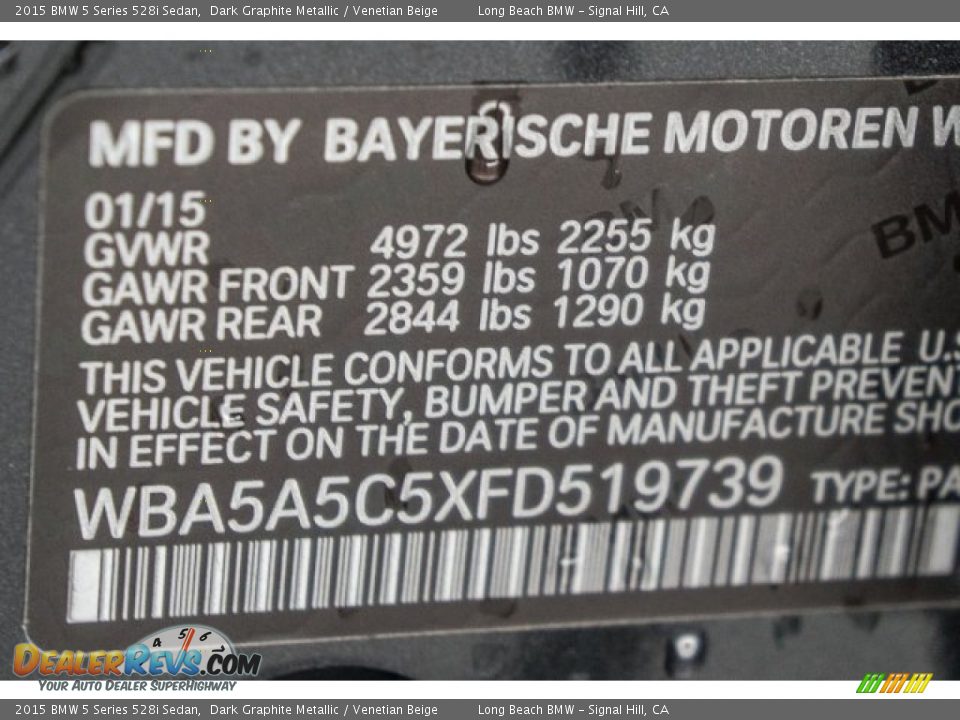 2015 BMW 5 Series 528i Sedan Dark Graphite Metallic / Venetian Beige Photo #19