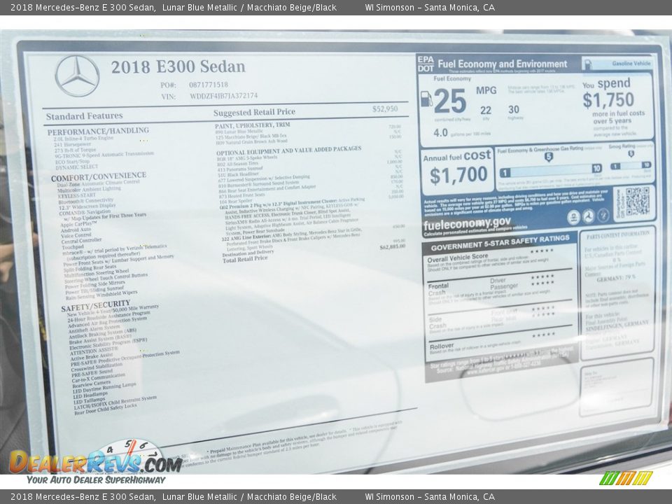 2018 Mercedes-Benz E 300 Sedan Lunar Blue Metallic / Macchiato Beige/Black Photo #11