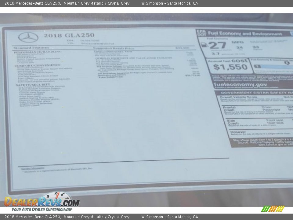 2018 Mercedes-Benz GLA 250 Mountain Grey Metallic / Crystal Grey Photo #11