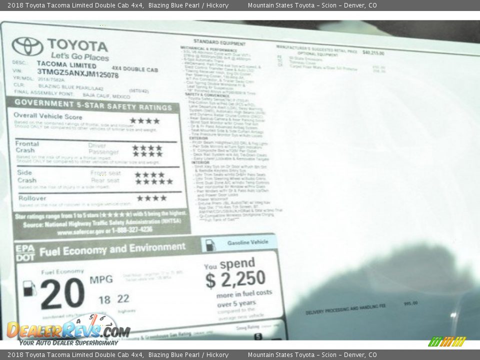 2018 Toyota Tacoma Limited Double Cab 4x4 Window Sticker Photo #10